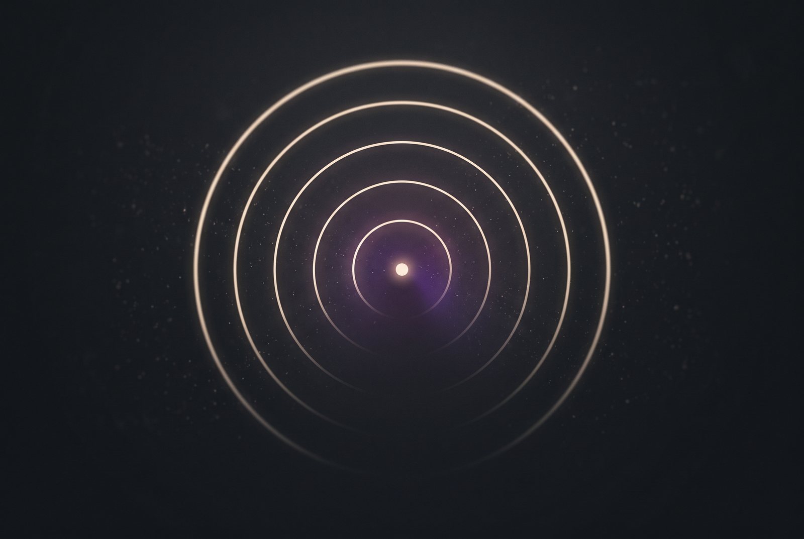 Five concentric arcs of light converging on a single bright point