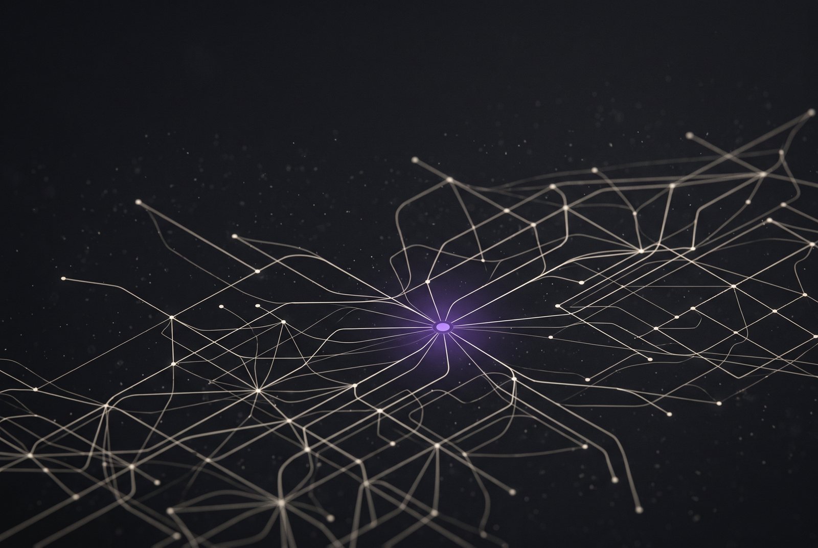 A network of glowing nodes and thin lines like a supply route map at night